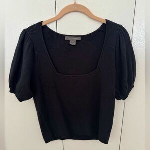 French Connection Black Puff Sleeve Knit Top